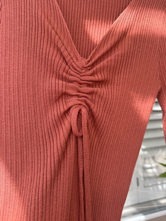 Mable Rust Ribbed Drawstring Dress - Picture 3 of 6